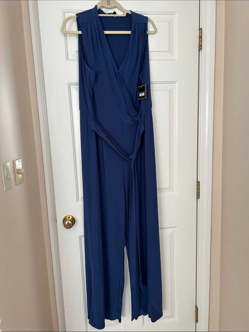 Sleeveless Surplice Jumpsuit with Self-Tie Waist in Navy